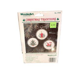 VTG Wonder Art Christmas Traditions Counted Cross Stitch Ornaments Kit 5703 New!